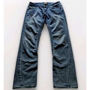 VTG True Religion Jeans 27 RARE Y2K Turquoise Contrast Stitch Bootcut Horseshoe